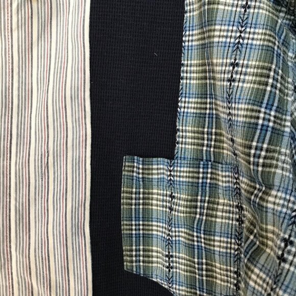 Mixed Prints Button-Down Shirt, Size L to XL: Upcycled Unisex Patchwork Boho Top - Picture 6 of 15